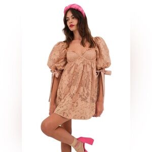 For love and lemons blush pink bow lace mini dress